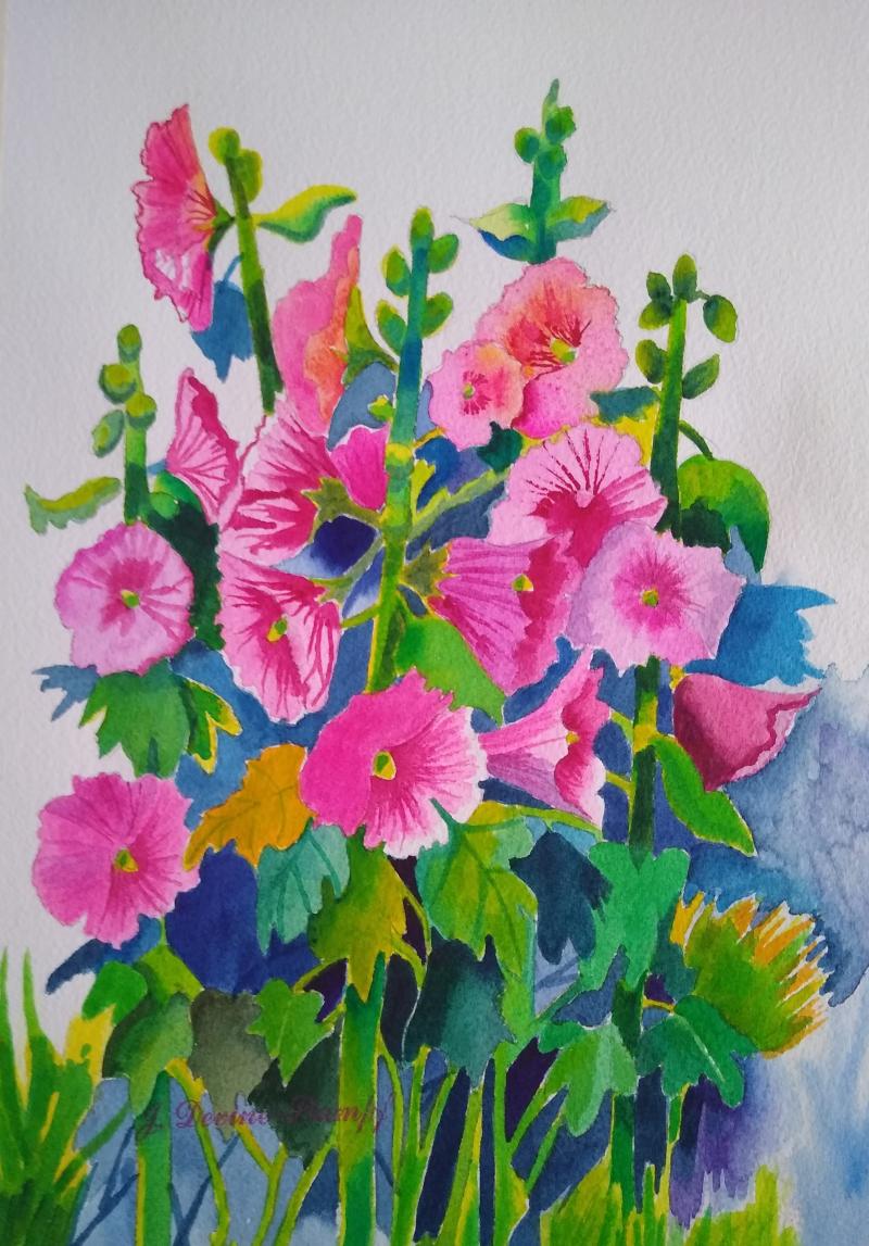 Pink hollyhocks